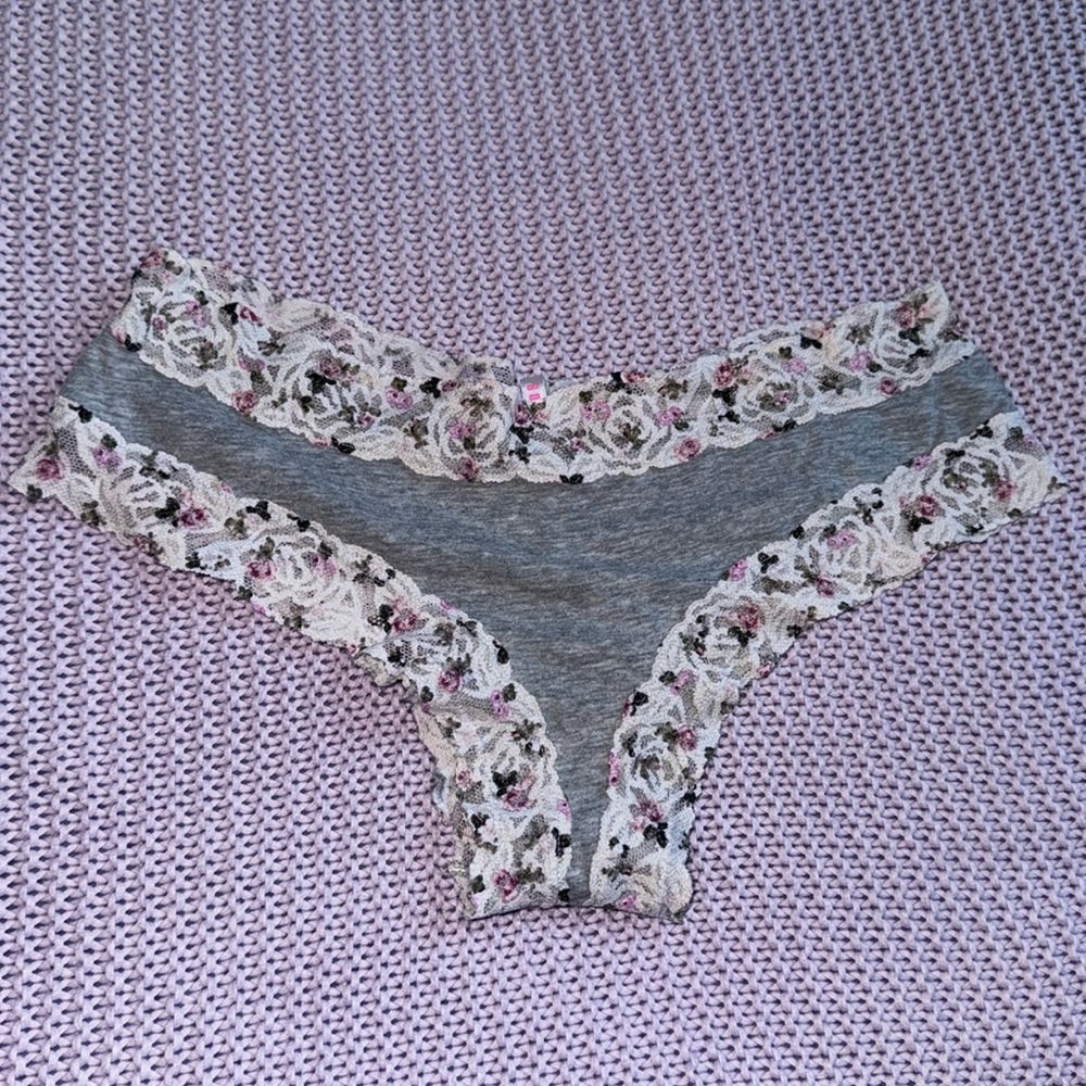 Floral lace detail Gray cheeky pantie by PINK Victoria’s Secret